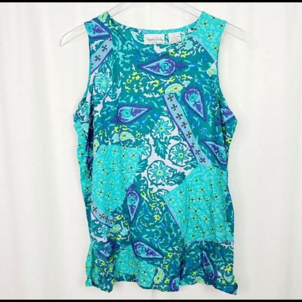 Dvf Color Authority Paisley Tank Top Green Purple Blue White Sz S #545